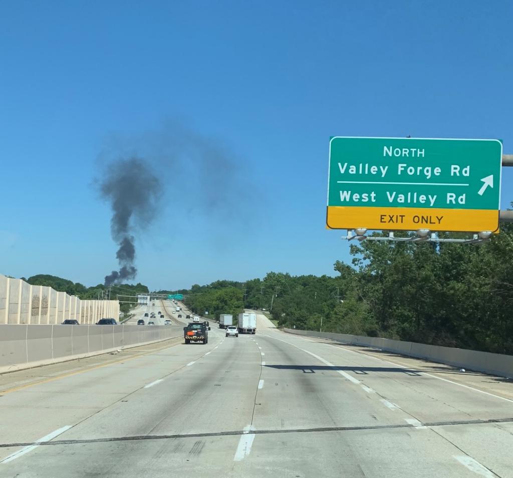 A smoke plume was visible for several miles caused by the box truck fire.