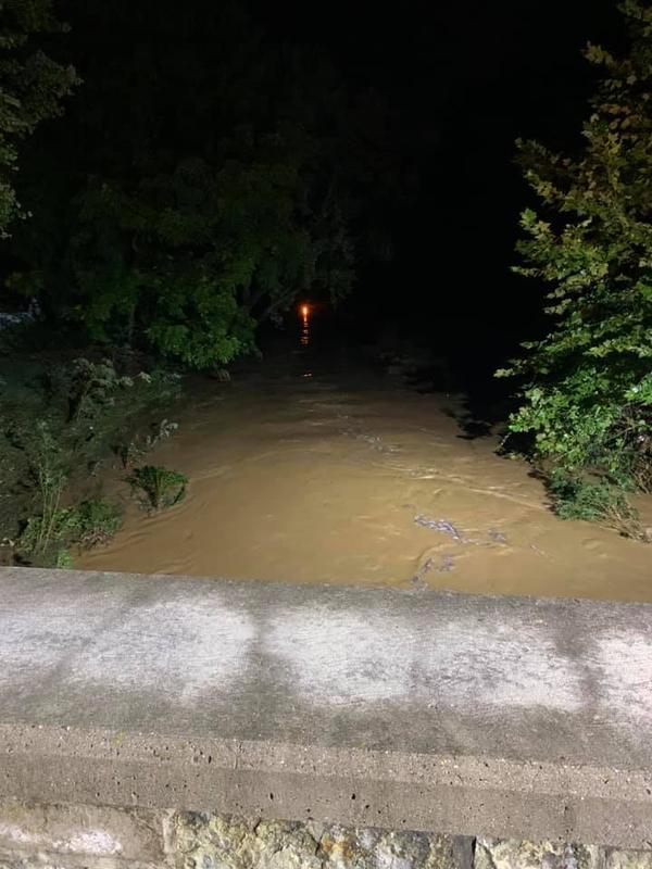An unoccupied vehicle from the 700 block of Richards Rd. was swept into Trout Creek and carried under the Gulph Rd. Bridge. One of the vehicle lights is visible in the distance. This gives a very good idea of the power of water during these types of storm events.