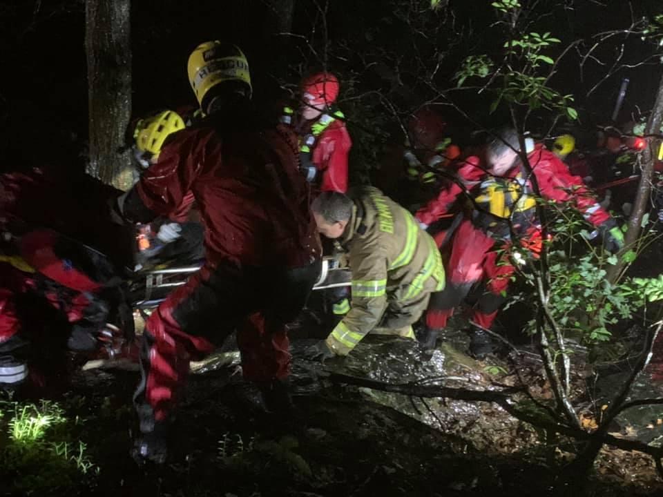 Rescuers worked diligently to move the victim up Mt. Joy to S. Inner Line Dr. This took about 45 minutes to complete this aspect of the rescue operation. 