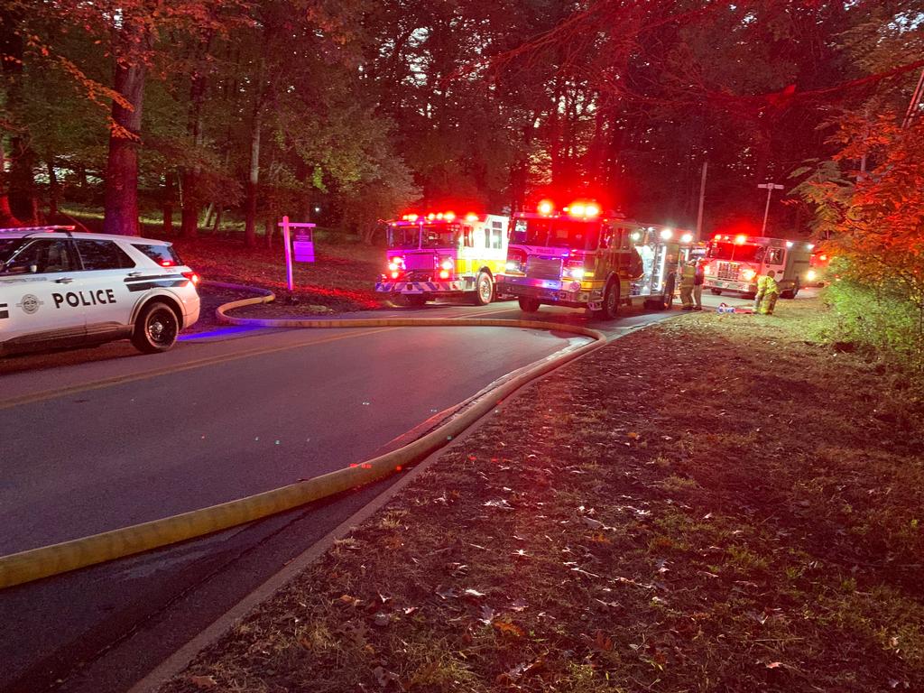 Tredyffrin Twp. Police Dept., Berwyn Engine 2-1, Paoli Engine 3-1 and West Chester Goodwill Air 52 on scene at the house fire on Welsh Valley Rd. in the Valley Forge Mountain section of Tredyffrin Twp. 