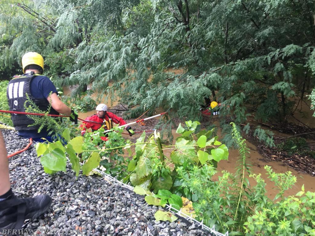 Berwyn water rescue technicians saved a victim swept into a culvert on Devon Park Dr. in Tredyffrin Township during a flash flood in 2018.