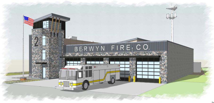 A rendering of the new fire/EMS station to be constructed on the existing site on Bridge Avenue in the heart of Berwyn.