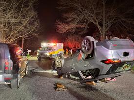 A vehicle flipped over after striking a parked car in the 1400 block of Argyle Rd. in Easttown Township on Monday, April 8th. 