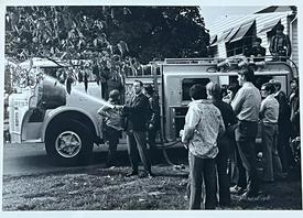 Jim leading a fire prevention school visit in October 1972 with Berwyn Engine 20.